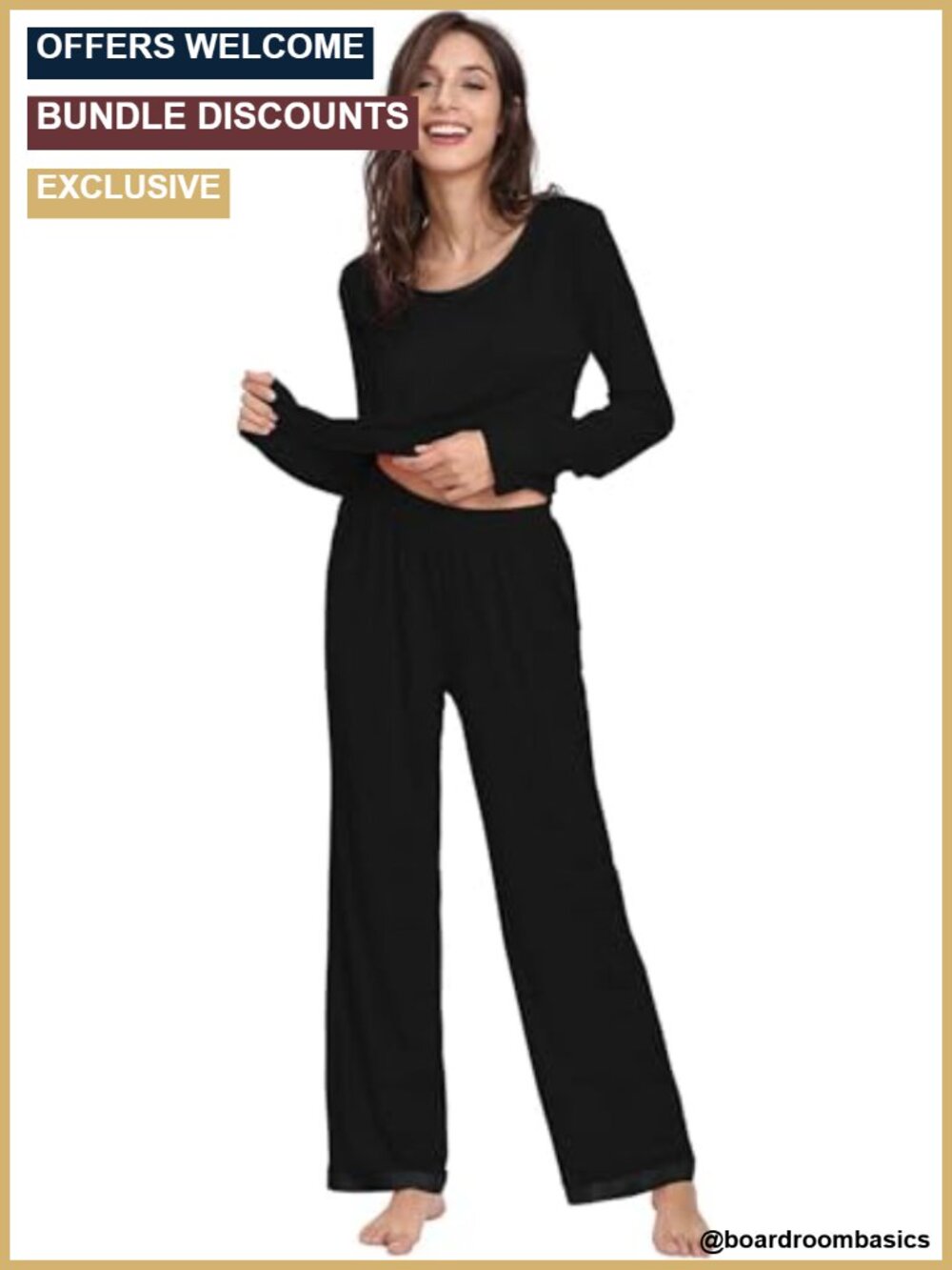 Bamboo Viscose Long Sleeve Pajama Set 2 Piece Satin Trim Lounge